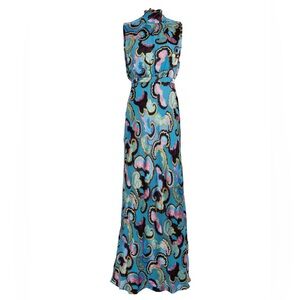 Saloni Fleur Printed Satin Dress US 0